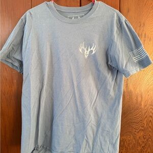 Men's Blue Graphic Tee with Flag Detail